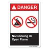 Signmission ANSI Danger, 7" Height, 10" Width, Aluminum, 7" H, 10" W, Landscape, No Smoking or Open Flame OS-DS-A-710-L-19882